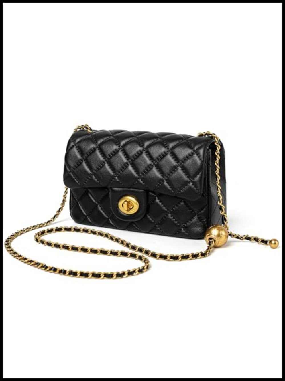 Lambskin Leather Quilted Crossbody Purse Twist Lock Mini Bag